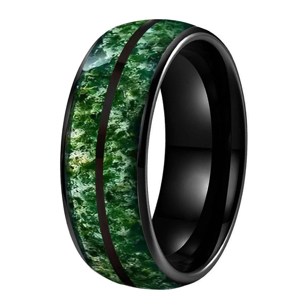 Green Moss Agate Tungsten Ring