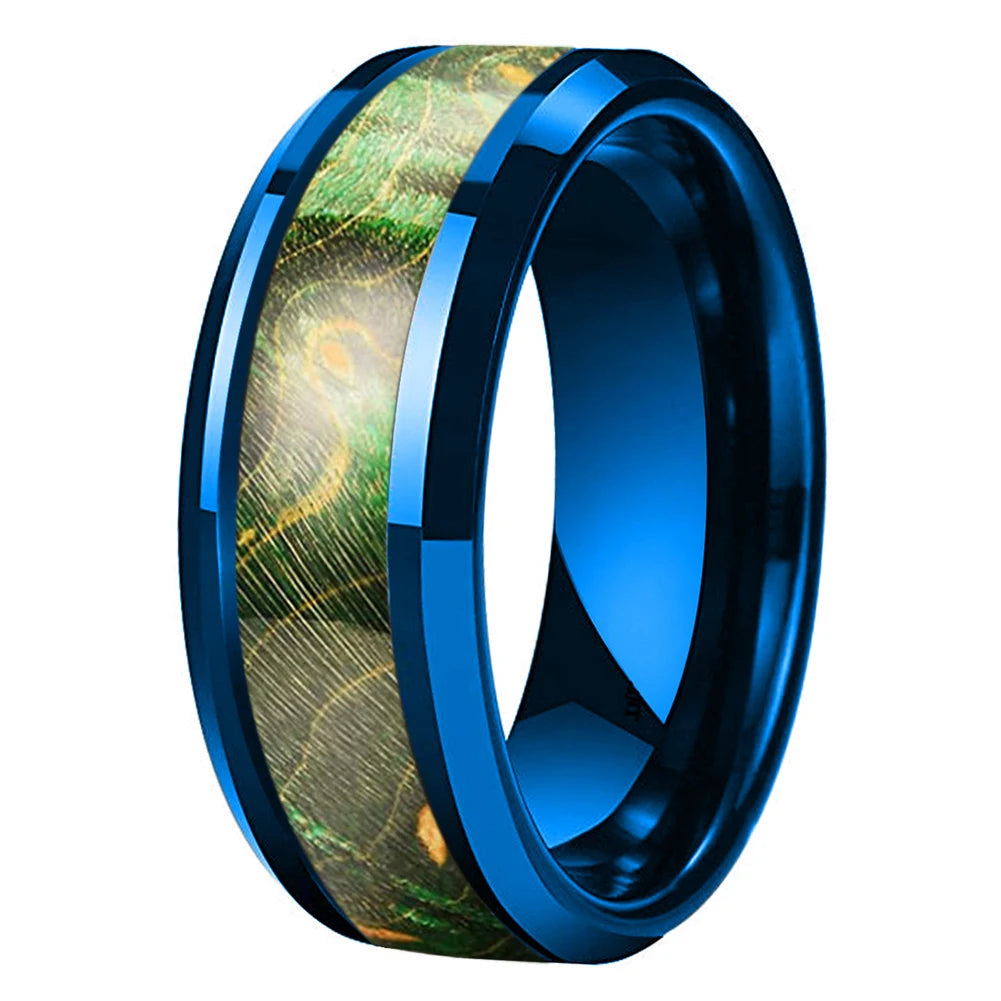 Green Wood Inlay Tungsten Wedding Ring