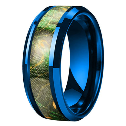 Green Wood Inlay Tungsten Wedding Ring