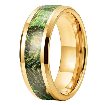 Green Wood Inlay Tungsten Wedding Ring