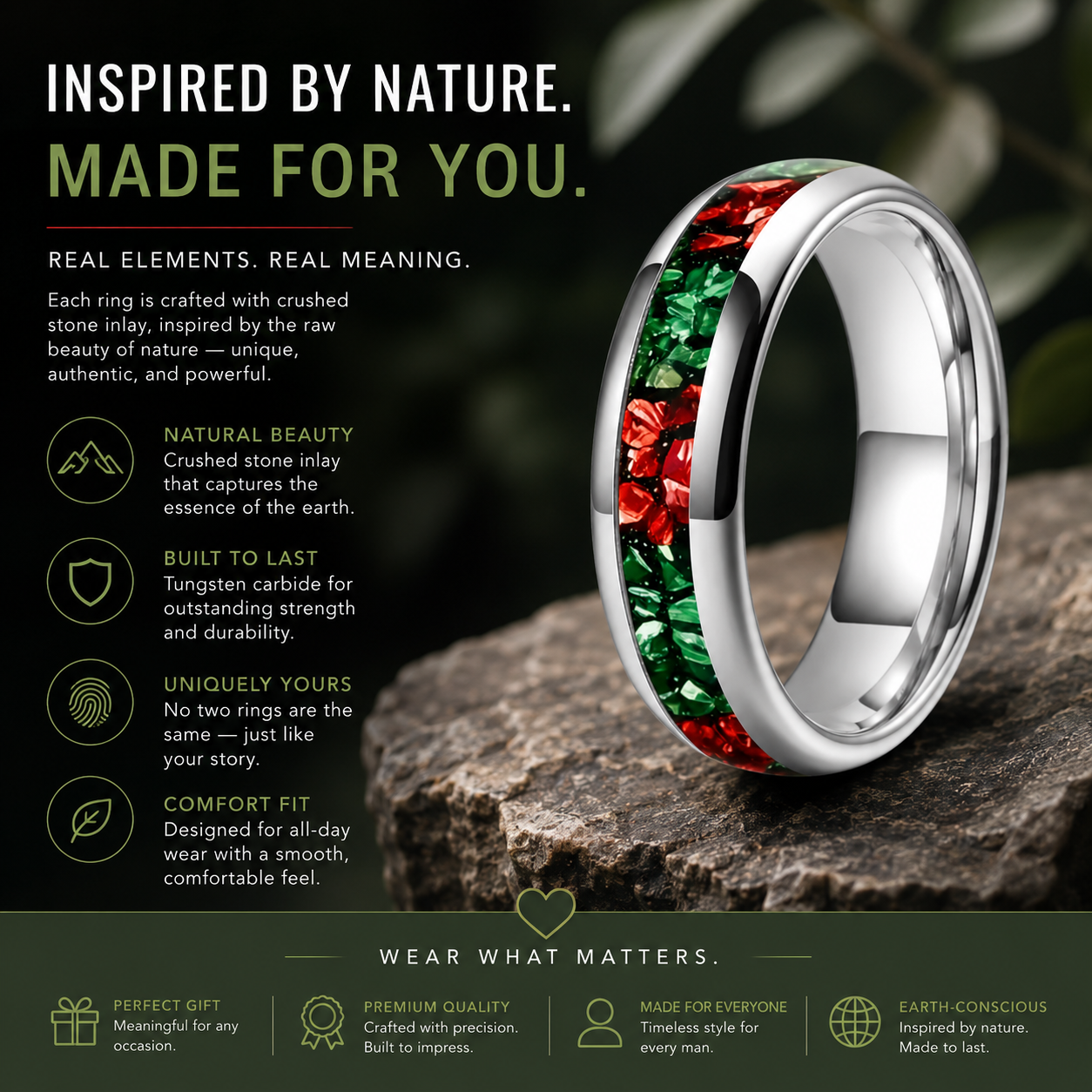 6mm Green and Red Tungsten Ring