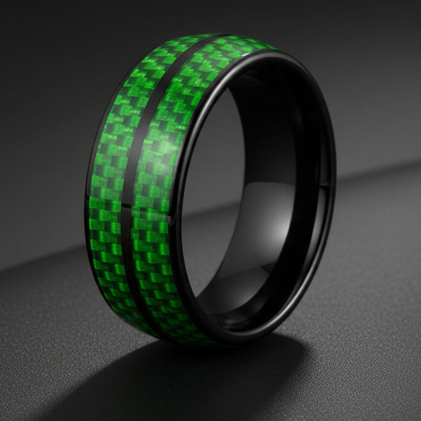 Green Carbon Fiber Double-Groove Tungsten Ring