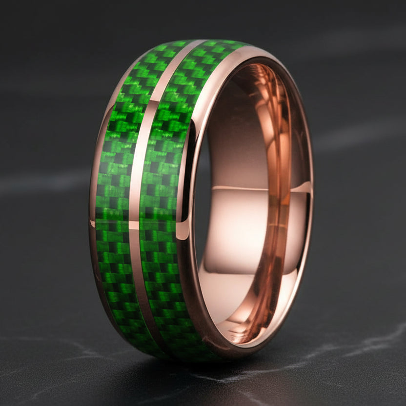 Green Carbon Fiber Double-Groove Tungsten Ring