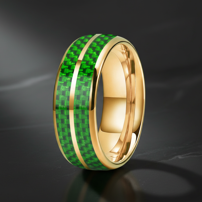 Green Carbon Fiber Double-Groove Tungsten Ring