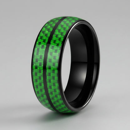 Green Carbon Fiber Double-Groove Tungsten Ring