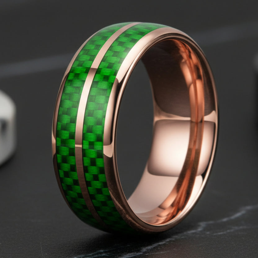 Green Carbon Fiber Double-Groove Tungsten Ring