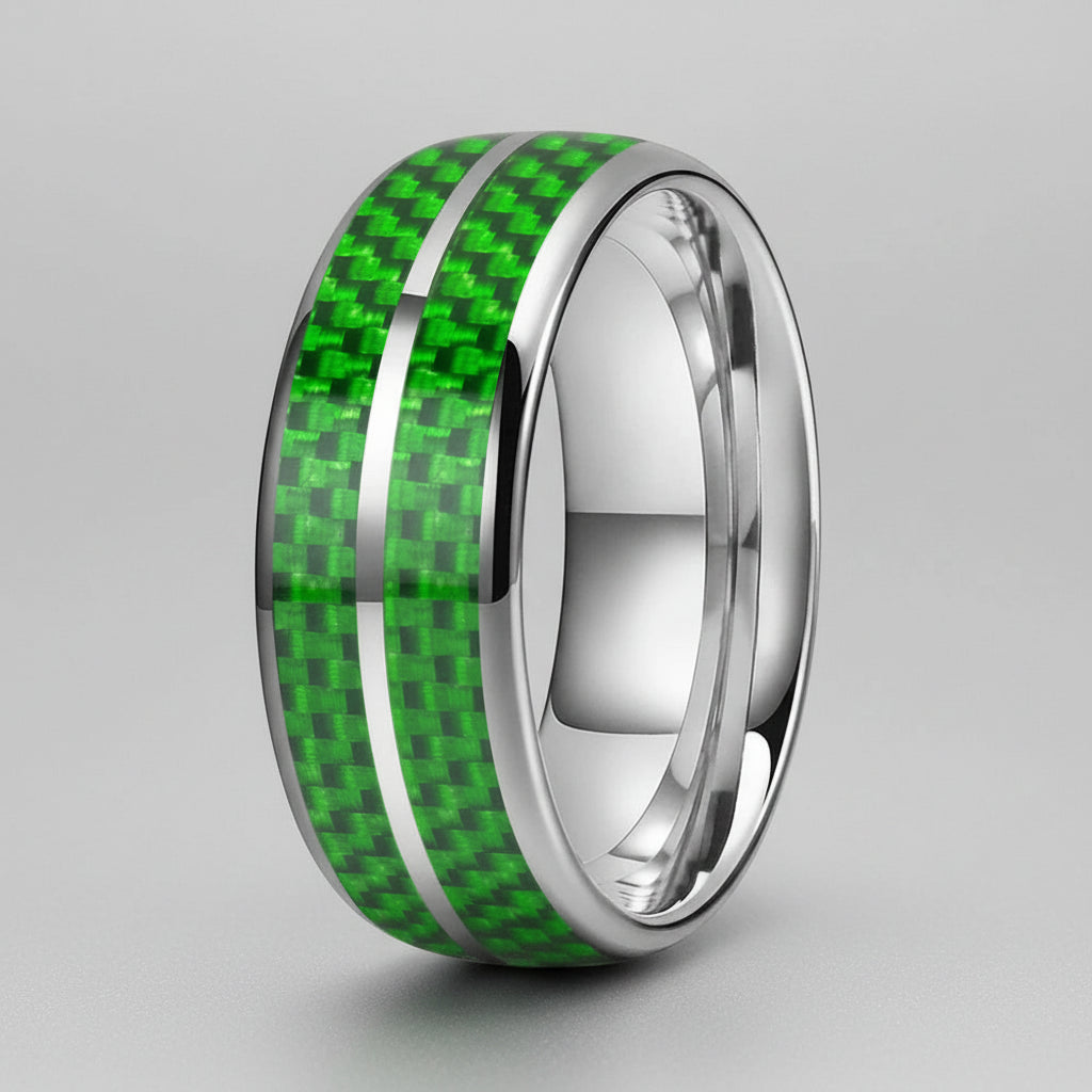Green Carbon Fiber Double-Groove Tungsten Ring
