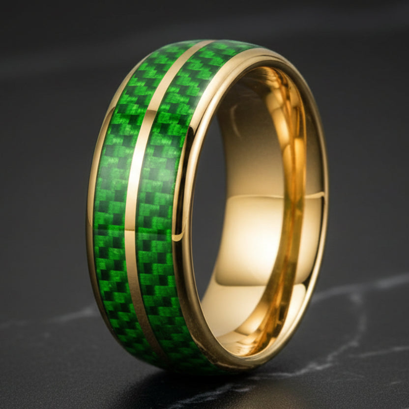 Green Carbon Fiber Double-Groove Tungsten Ring