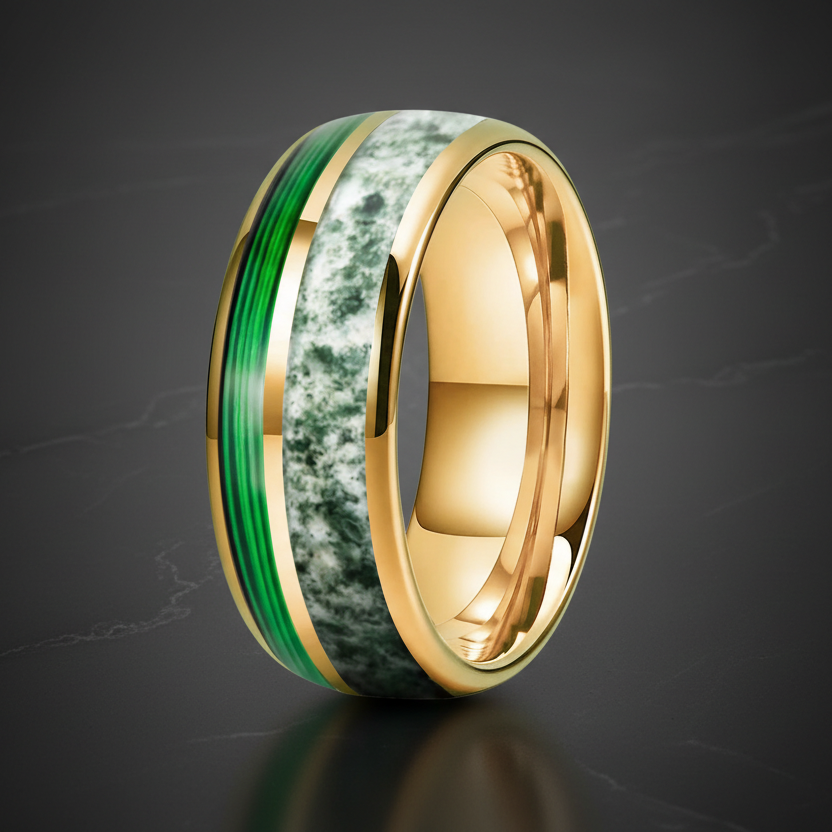 Green Guitar String Tungsten Ring