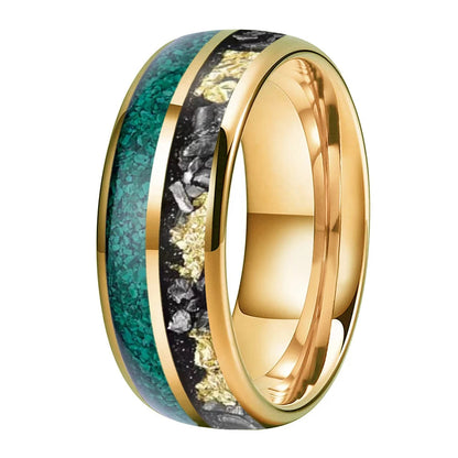 Green Malachite & Meteorite Tungsten Ring - Double Groove