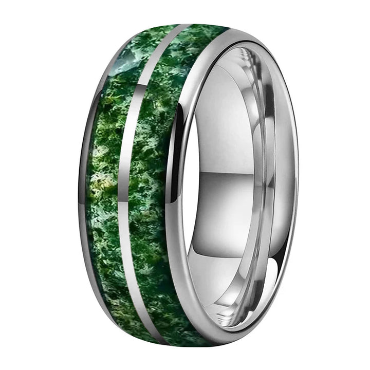 Green Moss Agate Tungsten Ring
