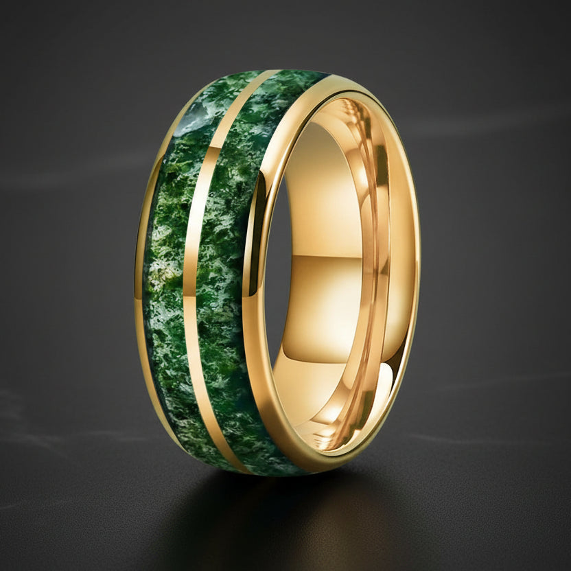 Green Moss Agate Tungsten Ring