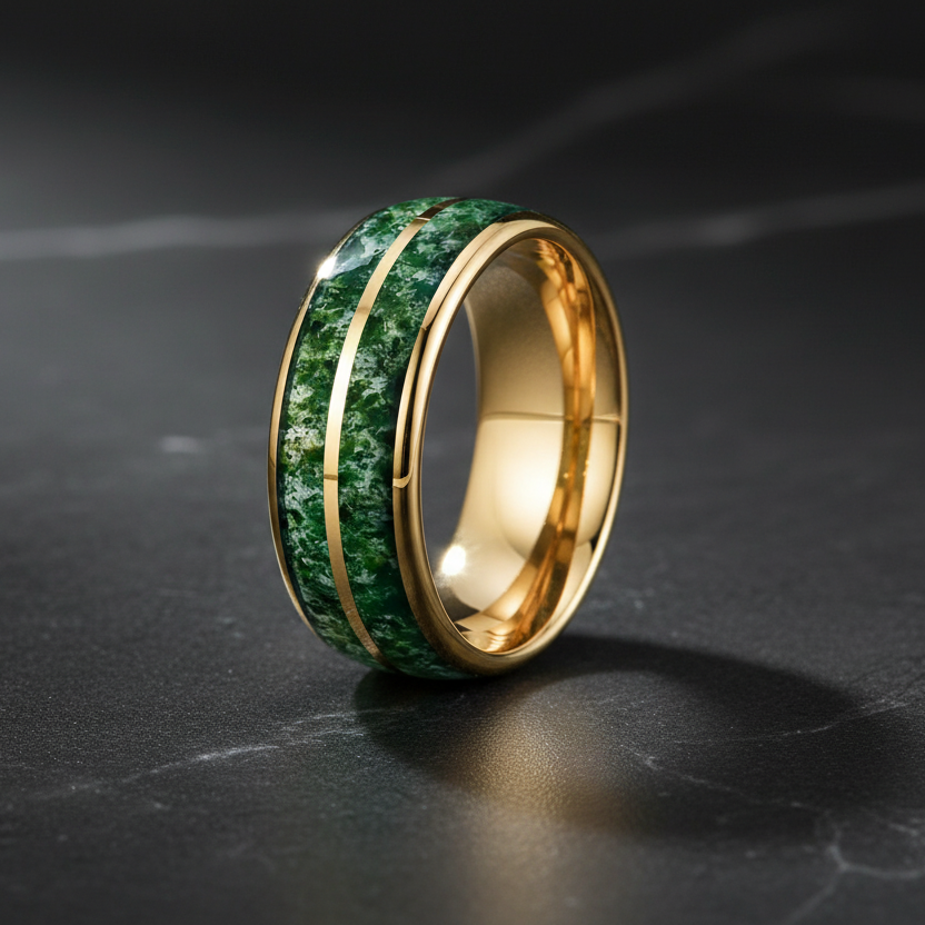 Green Moss Agate Tungsten Ring