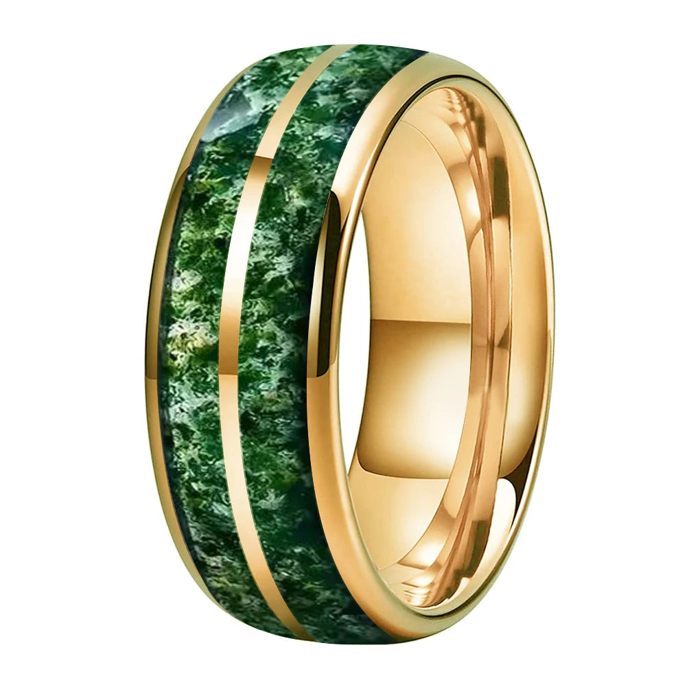 Green Moss Agate Tungsten Ring