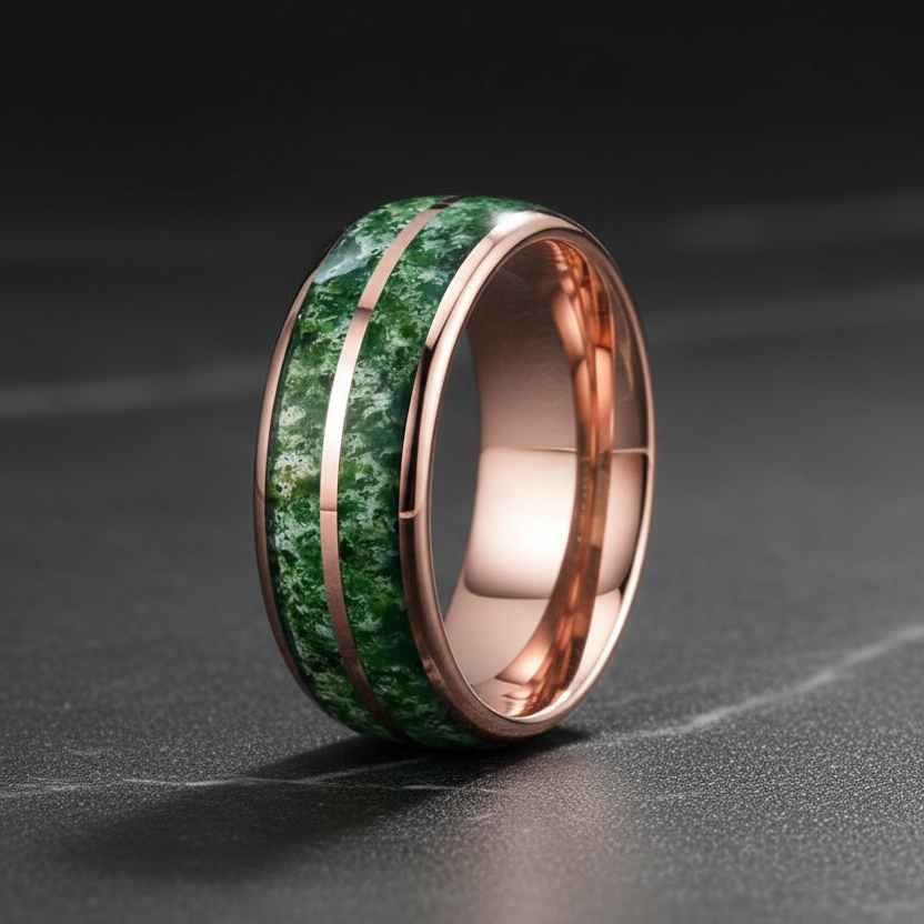 Green Moss Agate Tungsten Ring