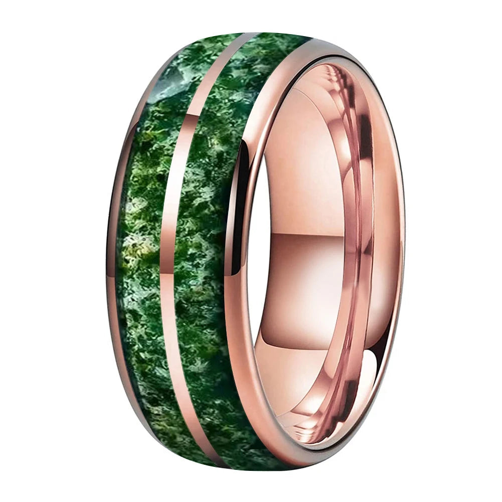 Green Moss Agate Tungsten Ring
