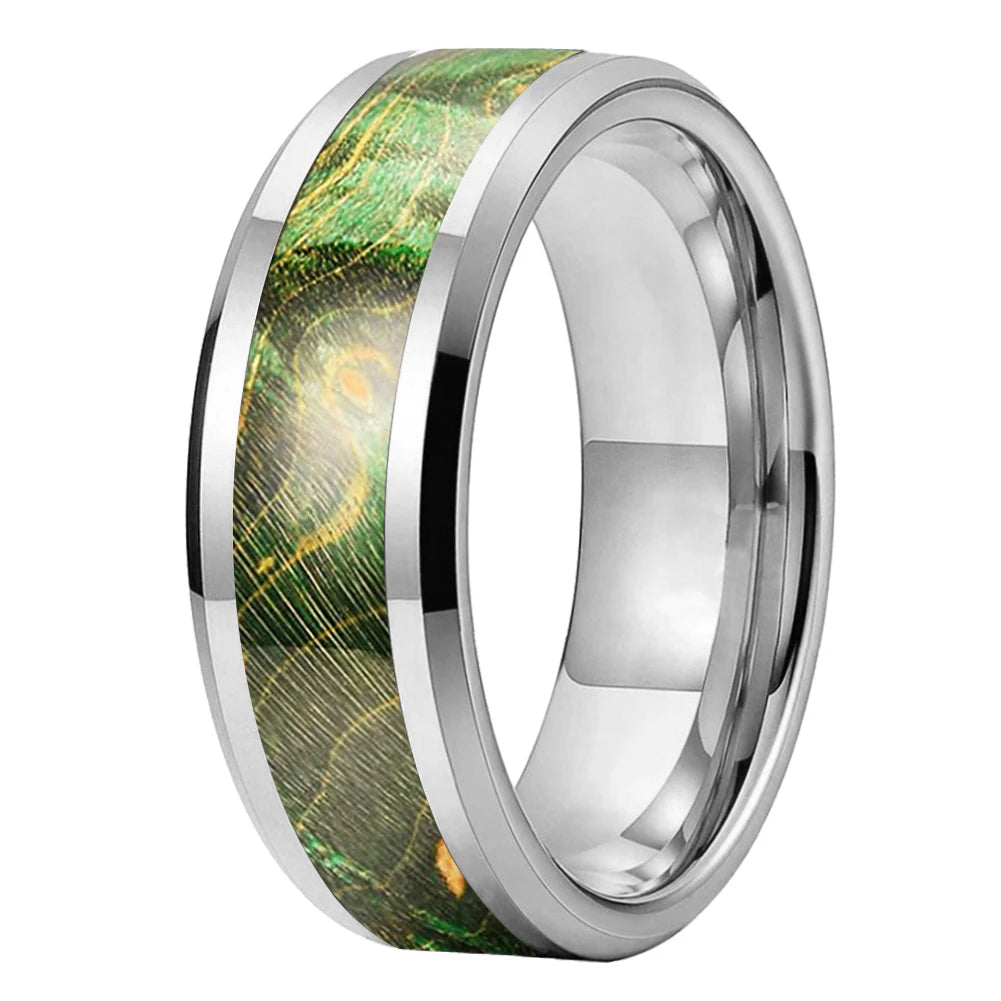 Green Wood Inlay Tungsten Wedding Ring