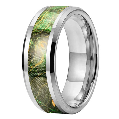 Green Wood Inlay Tungsten Wedding Ring