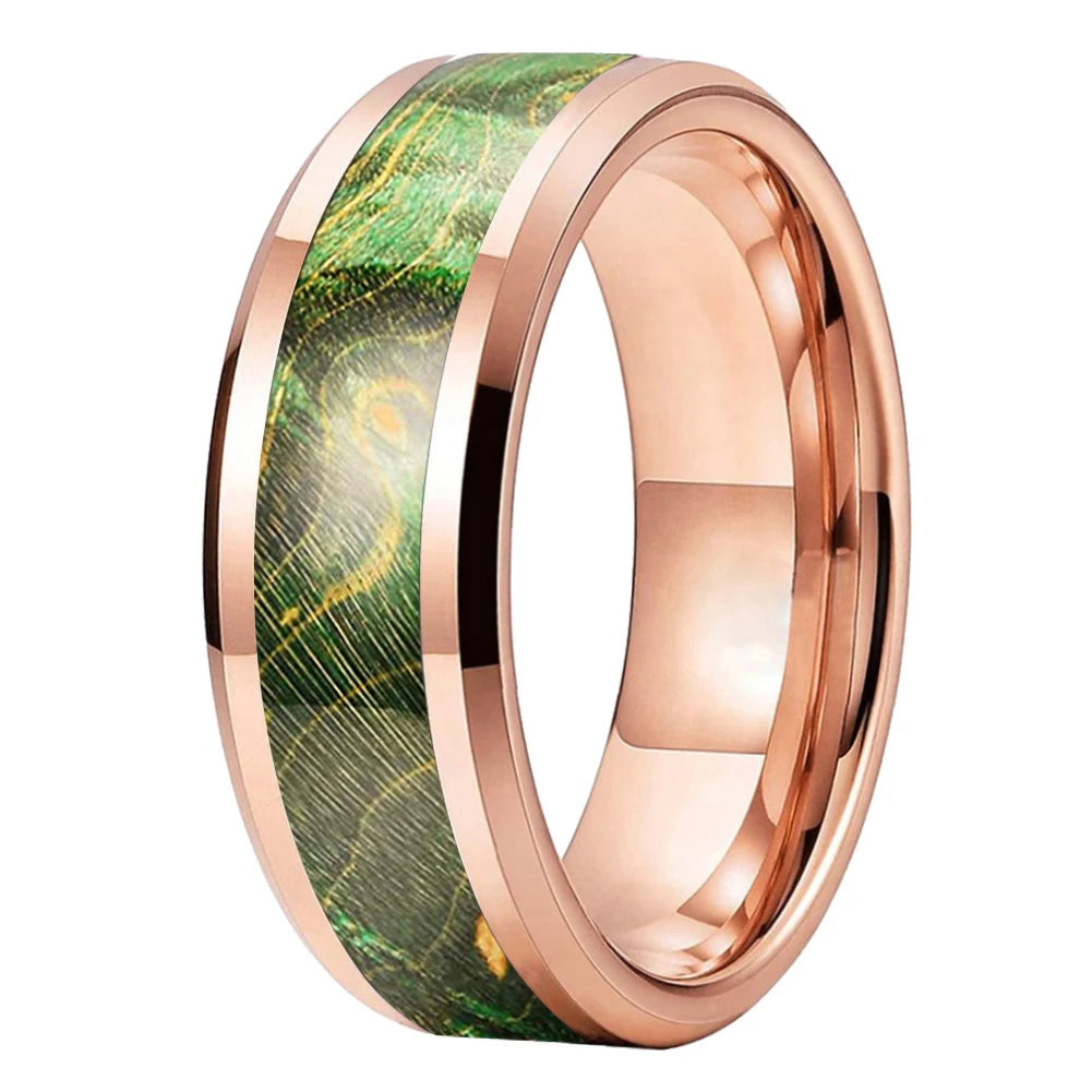 Green Wood Inlay Tungsten Wedding Ring