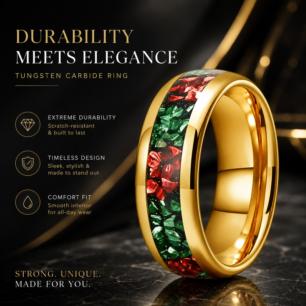 8mm Green and Red Tungsten Ring