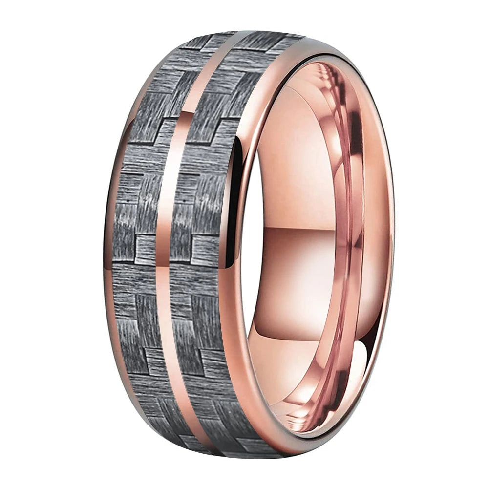 Grey Carbon Fiber Double-Groove Tungsten Ring