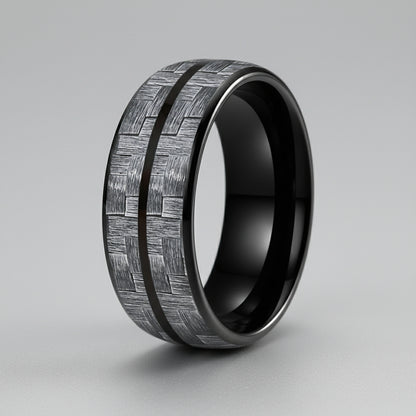 Grey Carbon Fiber Double-Groove Tungsten Ring