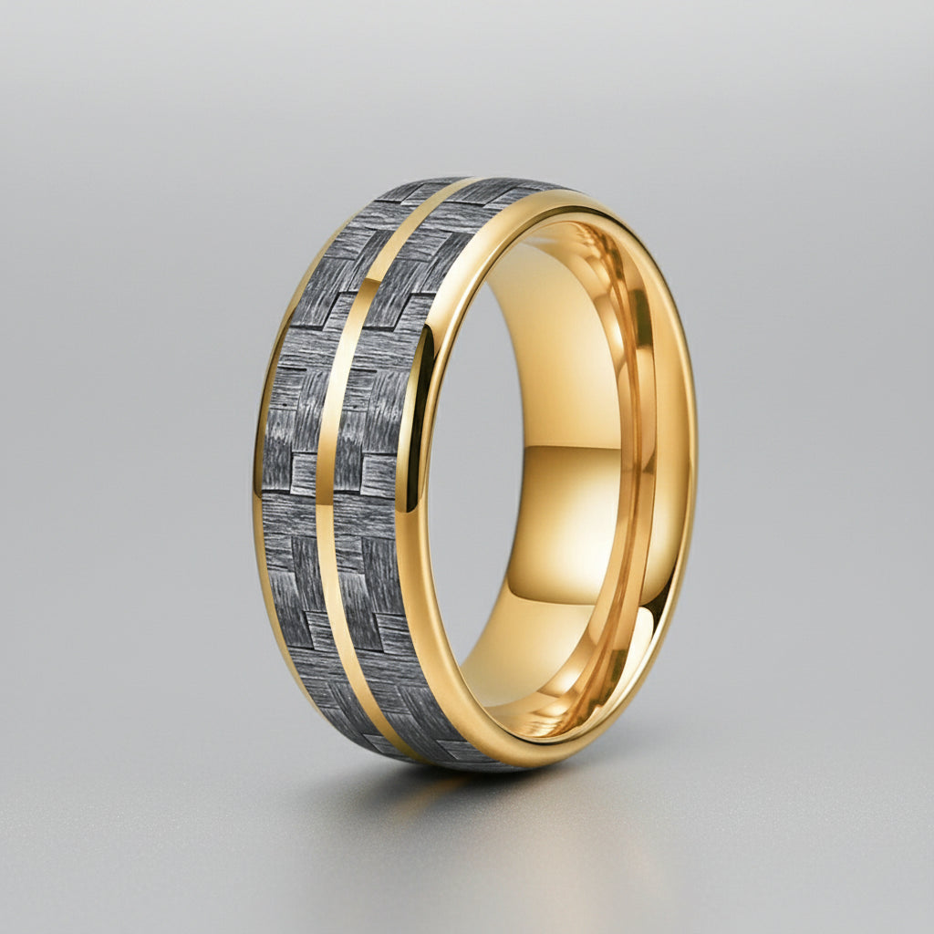 Grey Carbon Fiber Double-Groove Tungsten Ring