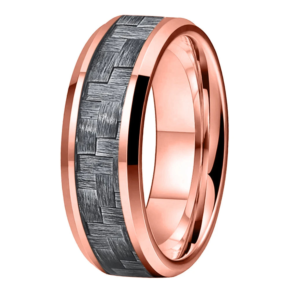 Grey Carbon Fiber Tungsten Ring with Beveled Edges (8mm)