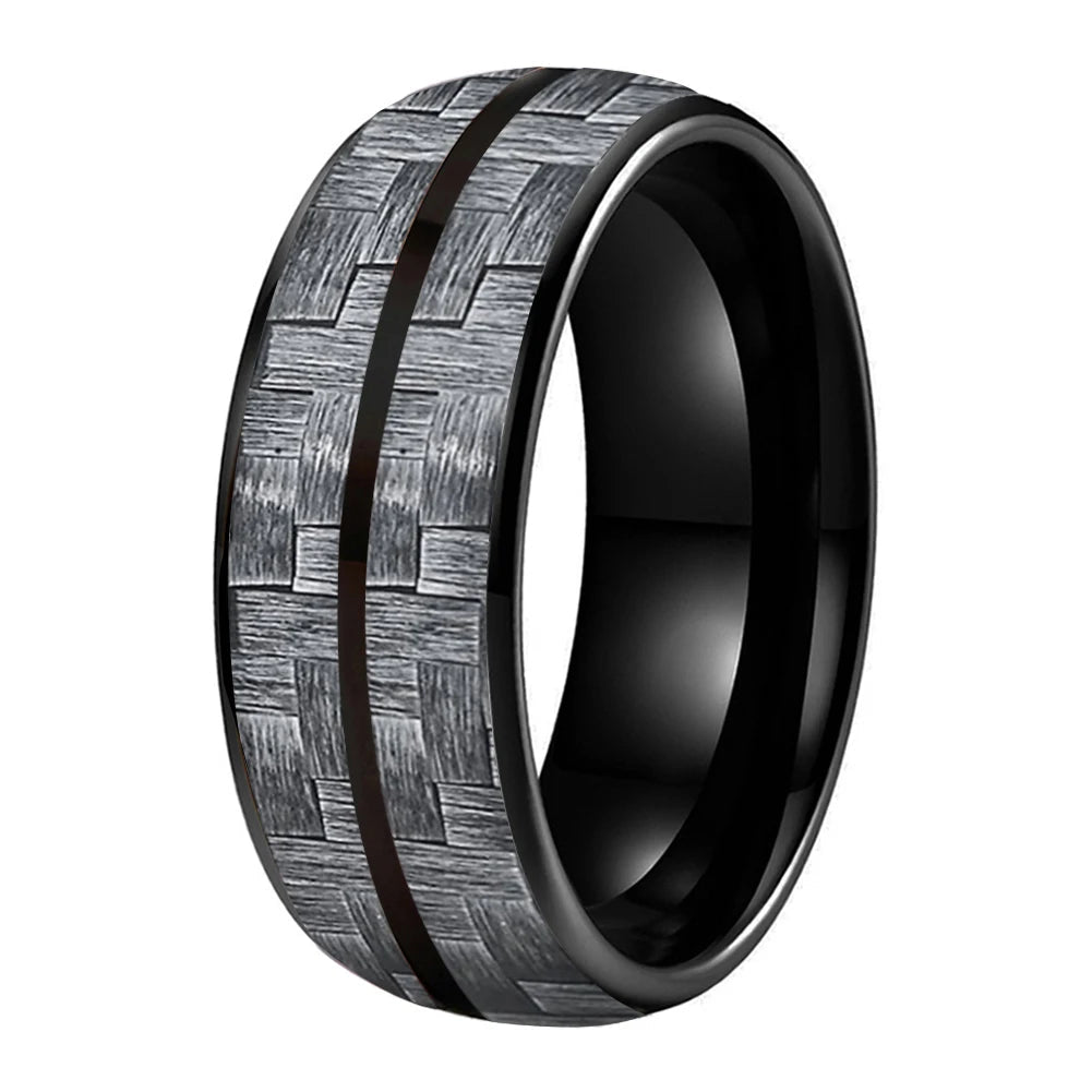 Grey Carbon Fiber Double-Groove Tungsten Ring
