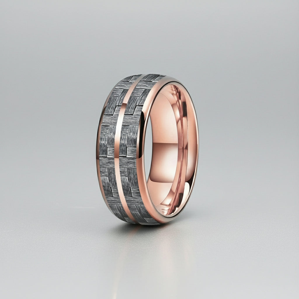 Grey Carbon Fiber Double-Groove Tungsten Ring