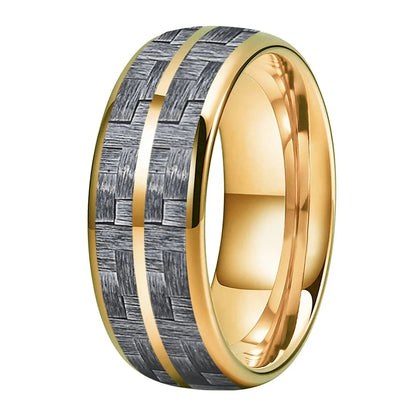 Grey Carbon Fiber Double-Groove Tungsten Ring