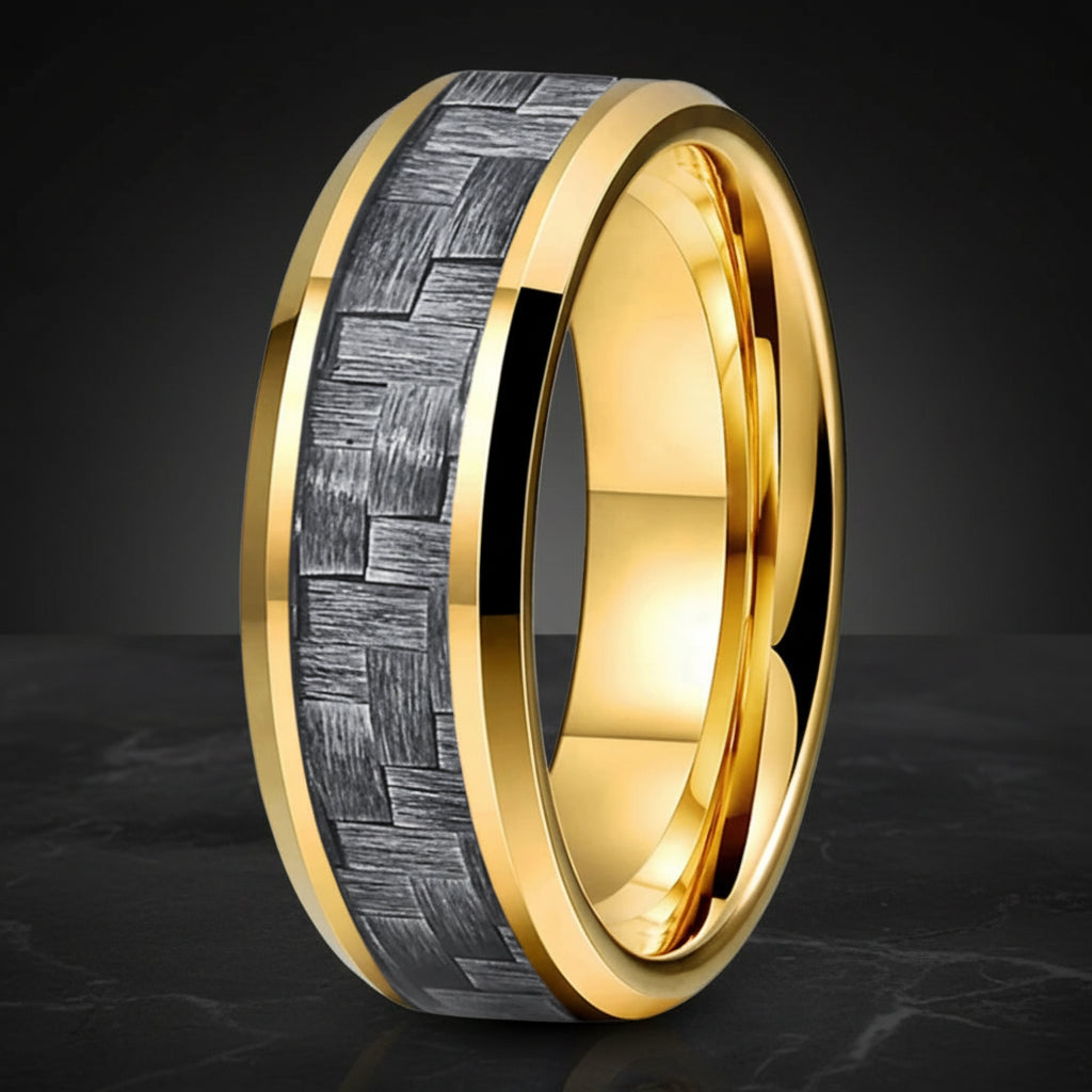 Grey Carbon Fiber Tungsten Ring with Beveled Edges (8mm)