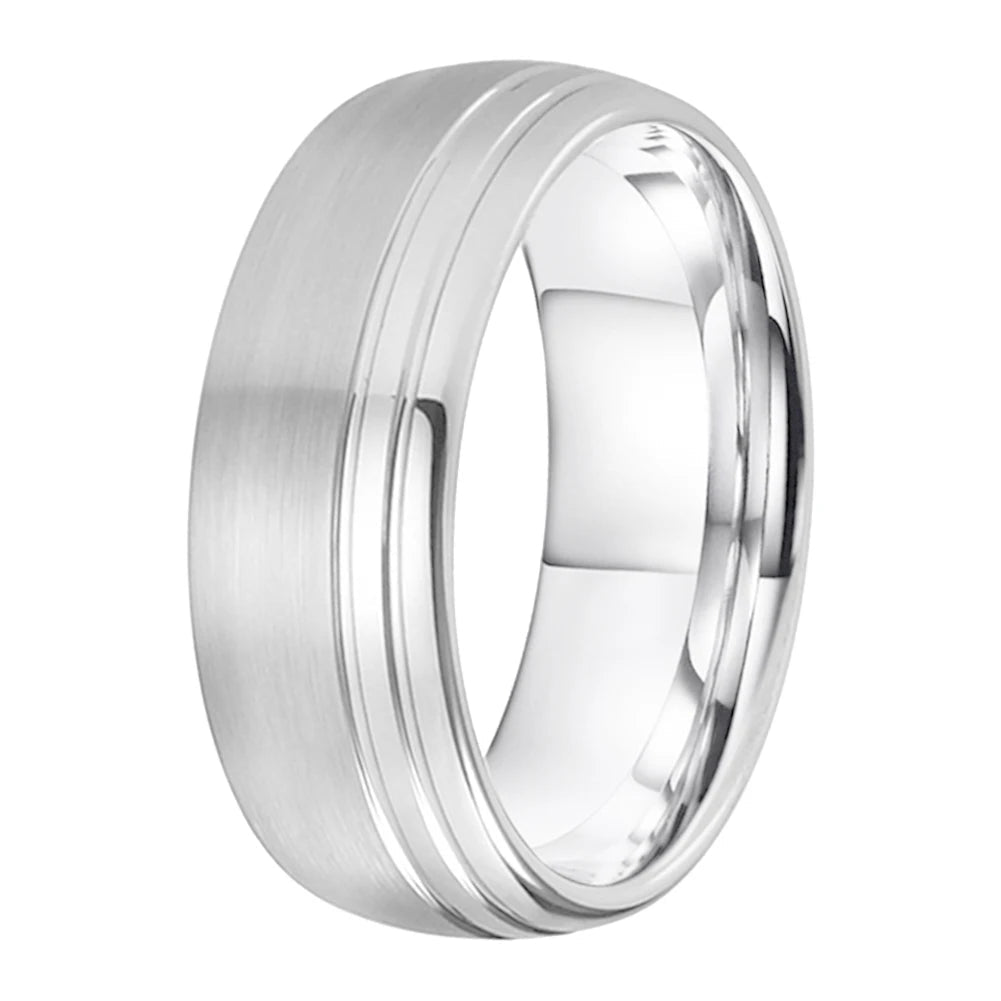 Grooved Tungsten Carbide Wedding Ring