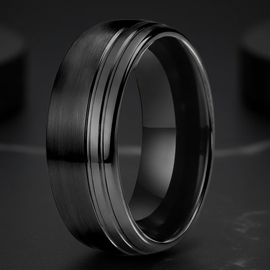 Grooved Tungsten Carbide Wedding Ring