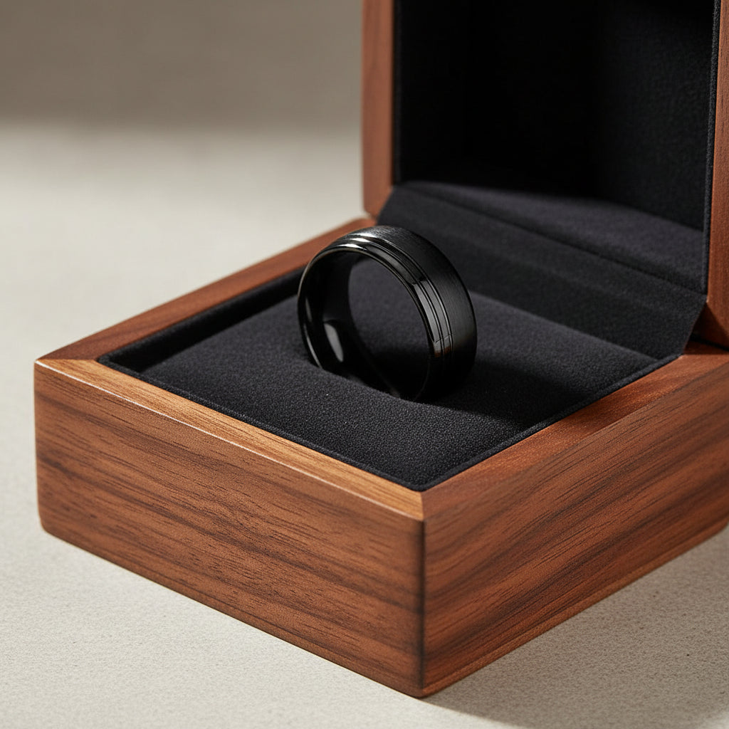 Grooved Tungsten Ring 