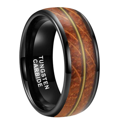 Tungsten Carbide Guitar String Whiskey Barrel Ring