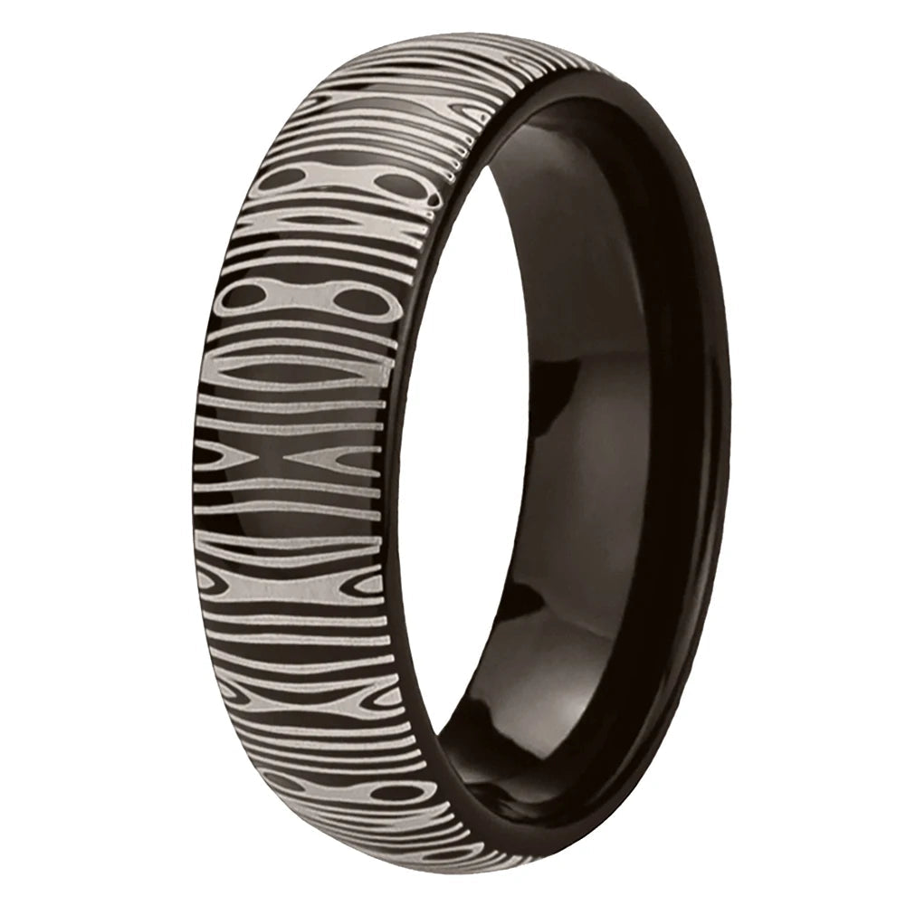 Gunmetal Tungsten Damascus Ring