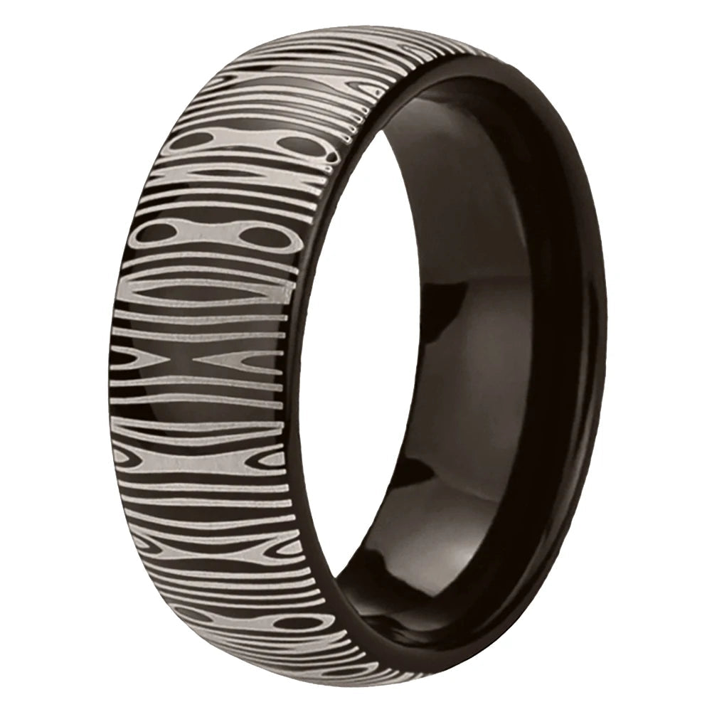 Gunmetal Tungsten Damascus Ring