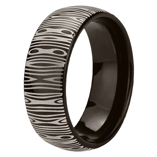 Gunmetal Tungsten Damascus Ring