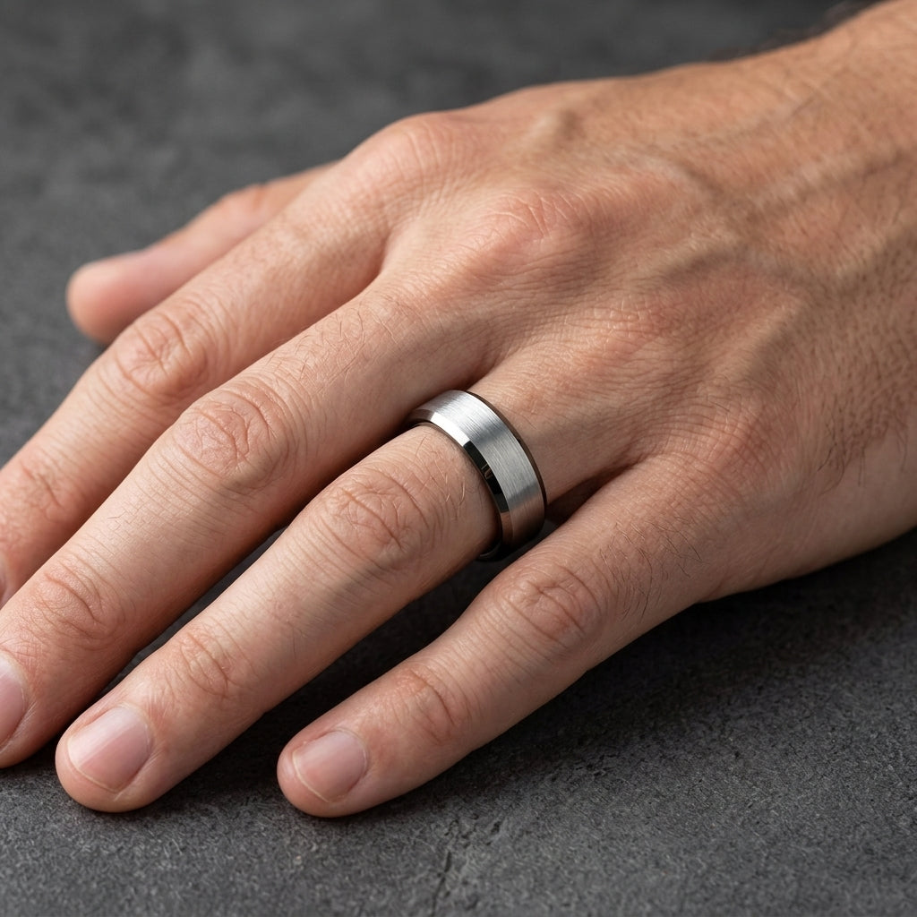Gunmetal Tungsten Ring with Beveled Edges