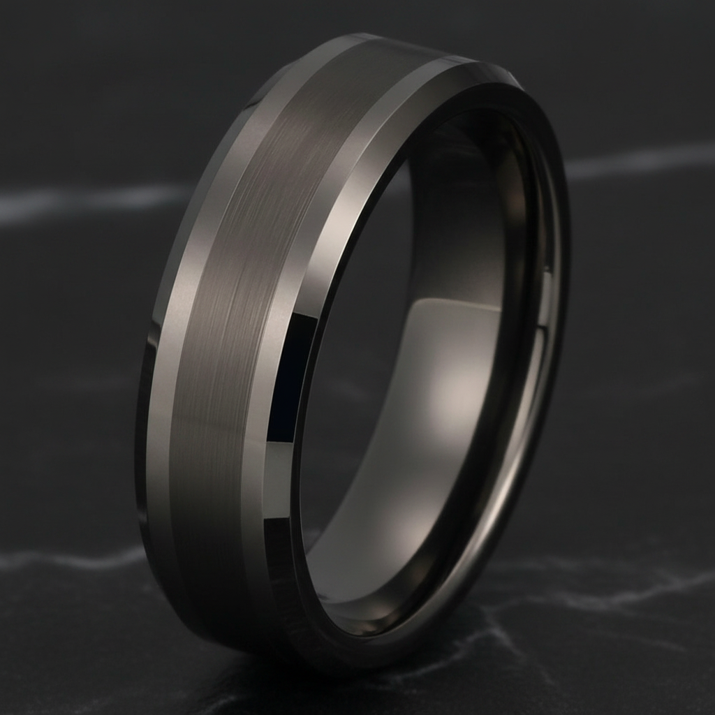Gunmetal Tungsten Ring with Beveled Edges