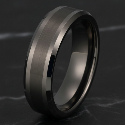 Gunmetal Tungsten Ring with Beveled Edges