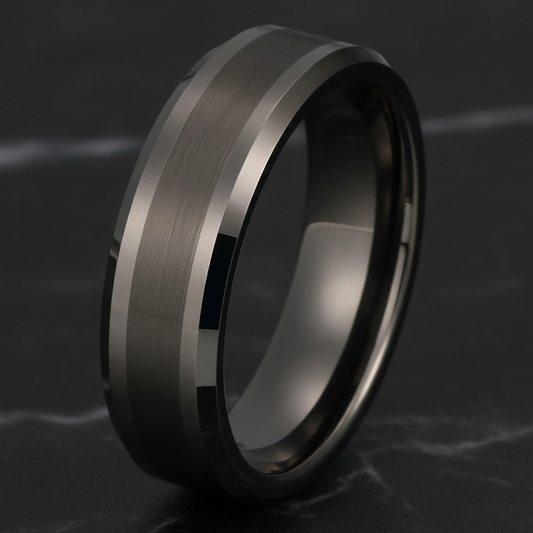 Gunmetal Tungsten Ring with Beveled Edges