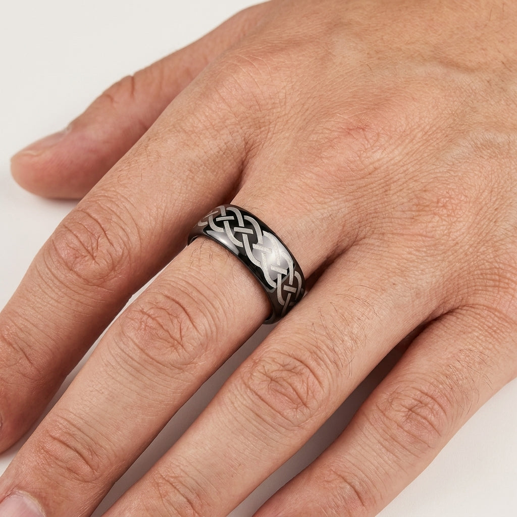 Gunmetal Viking Celtic Knot Tungsten Ring