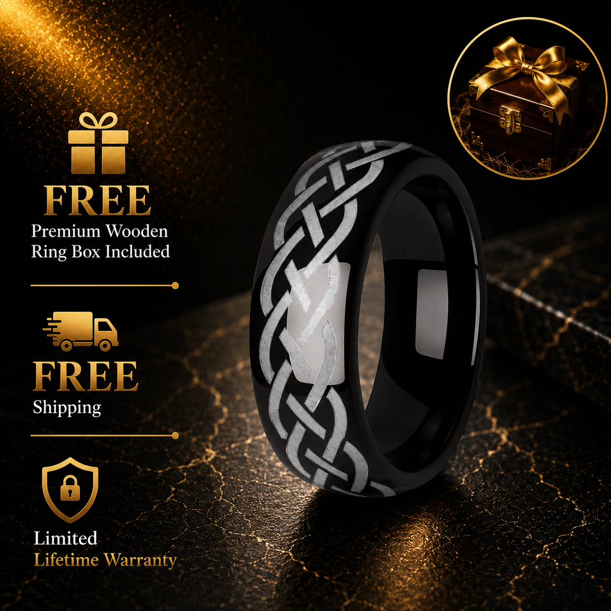 Gunmetal Viking Celtic Knot Tungsten Ring