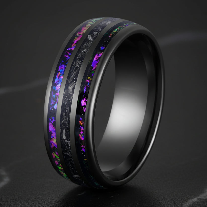 Gunmetal Black Tungsten Carbide Meteorite Ring