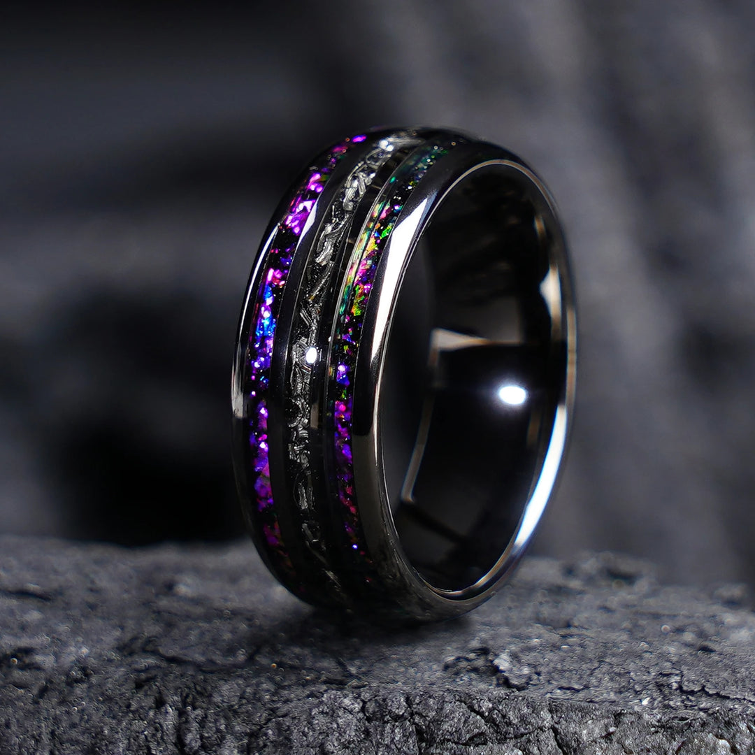 Gunmetal Black Tungsten Carbide Meteorite Ring