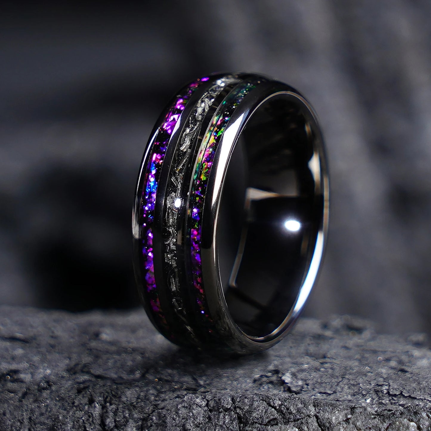 Gunmetal Black Tungsten Carbide Meteorite Ring