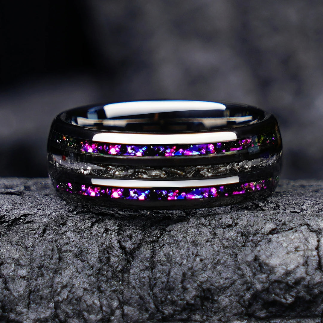 Gunmetal Black Tungsten Carbide Meteorite Ring