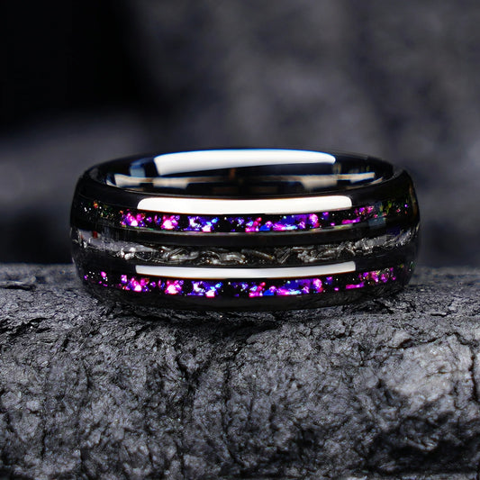 Gunmetal Black Tungsten Carbide Meteorite Ring